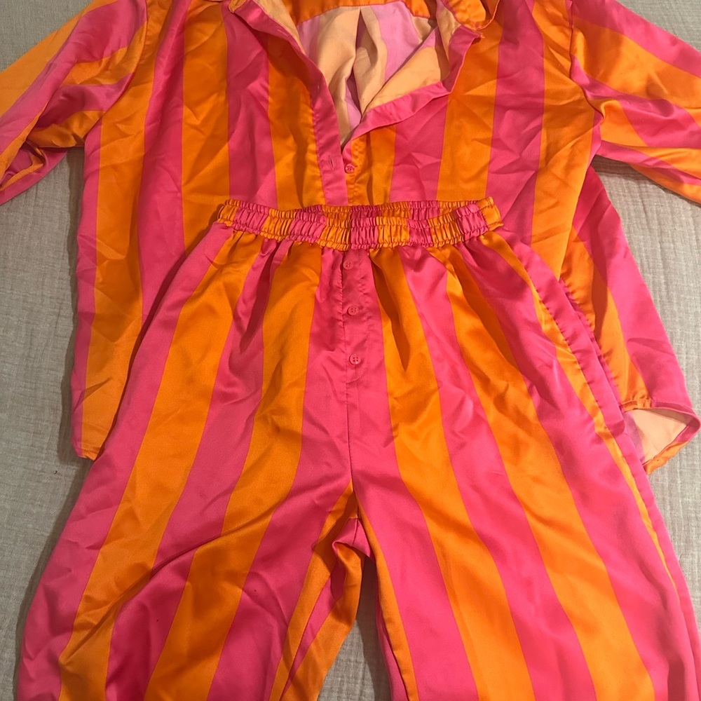 Nasty Gal Pink and Orange Striped Pajama Set